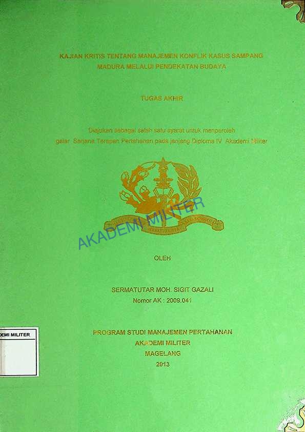 KAJIAN KRITIS TENTANG MANAJEMEN KONFLIK KASUS SAMPANG MADURA MELALUI PENDEKATAN BUDAYA